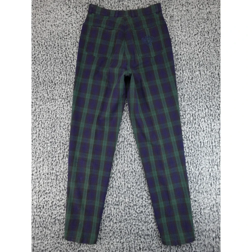 Zerres High Waisted Black Watch Plaid Slim Leg‎ Trousers Green Navy Blue Size 26